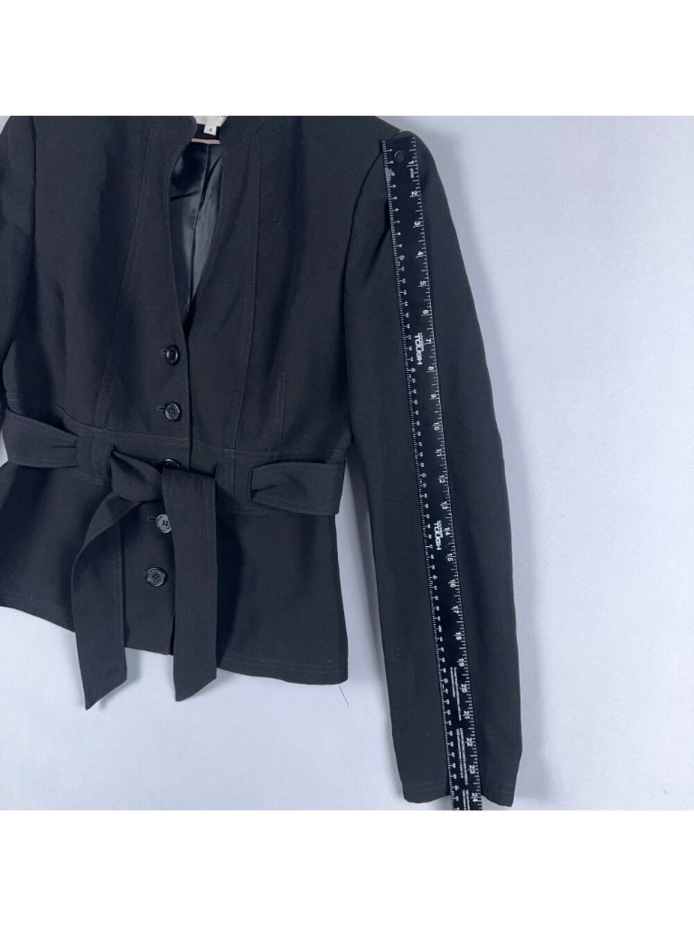 Calvin Klein Blazer Jacket Womens Size 4 Black Belted Button-Front Office Wear - Picture 10 of 12